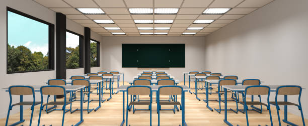 3D rendering - empty classroom, back to school concept